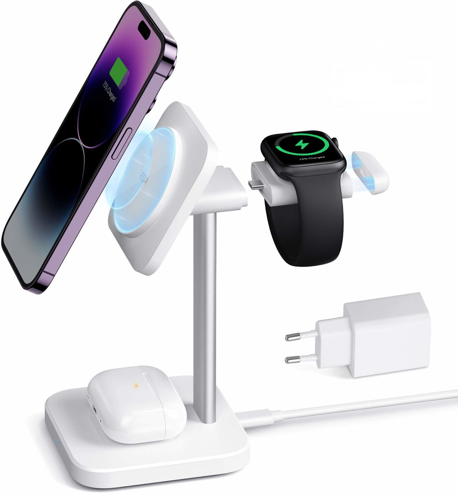 ESR HaloLock 3 in 1 Wireless Charging Set /Watch mit Netzteil - Weiss